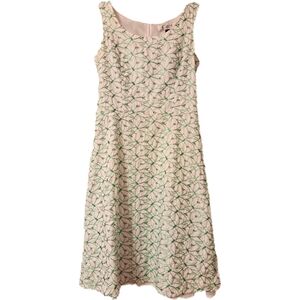 Clues Collections Size 4 White & Green Embroidered Dress Vintage